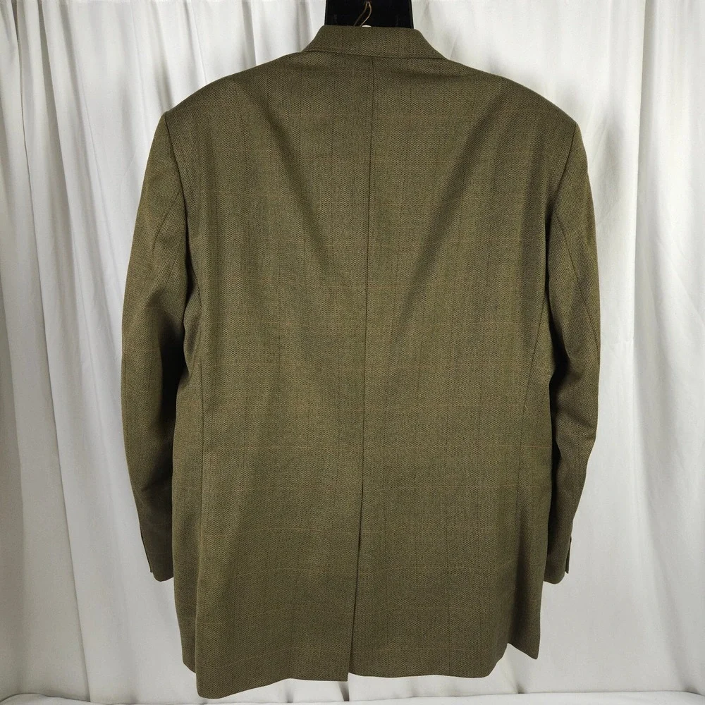 Chaps Ralph Lauren Men's Khaki Windowpane Wool Sport Coat‎ 46R Vintage